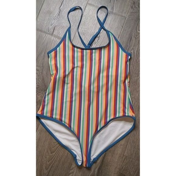 Hanna Anderson Strappy One-Piece Strpied Swimsuit Women's Size Medium - Picture 1 of 4